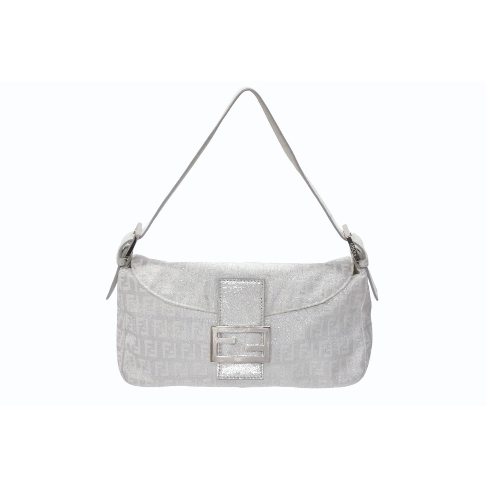 Fendi Zucchino Mamma Bucket Glitter One Shoulder Hobo Bag Silver Canvas Hardware